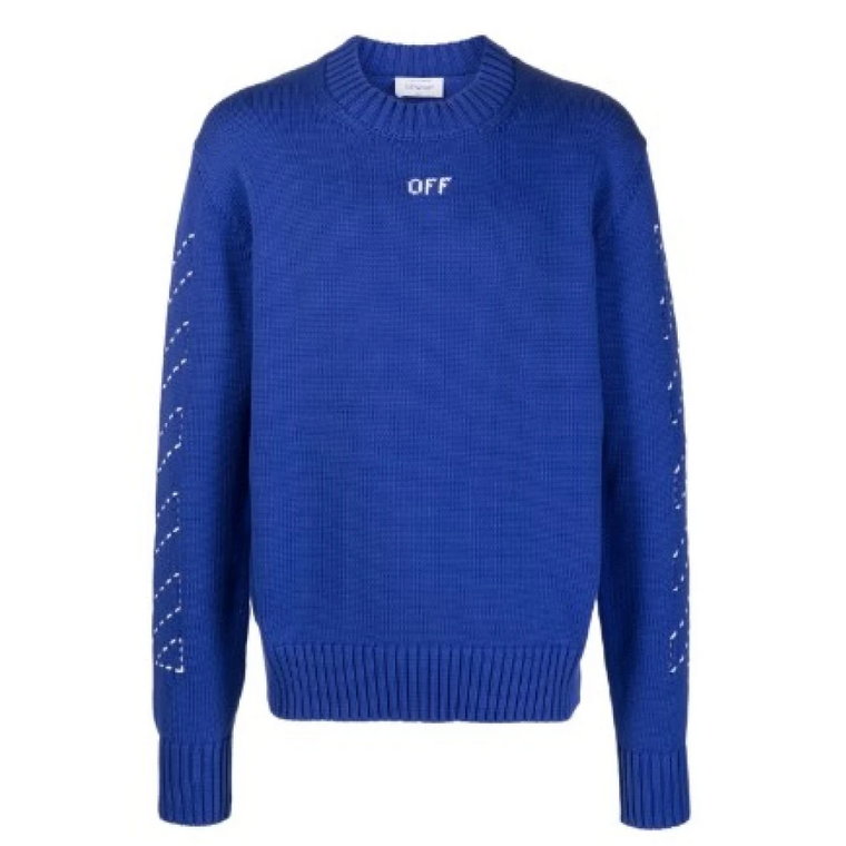 Niebieski Sweter z Wzorem na Crewneck Off White
