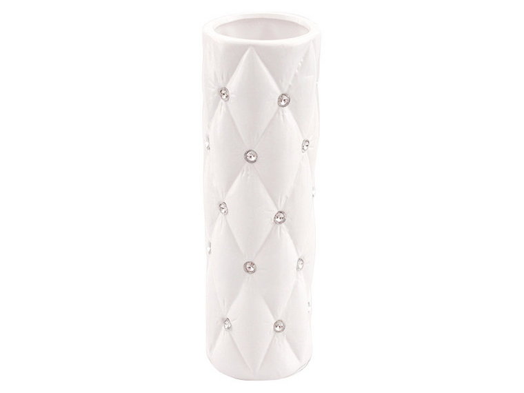 Wazon ceramiczny z kryształkami glamour biały okrągły wysoki pikowany 29 cm