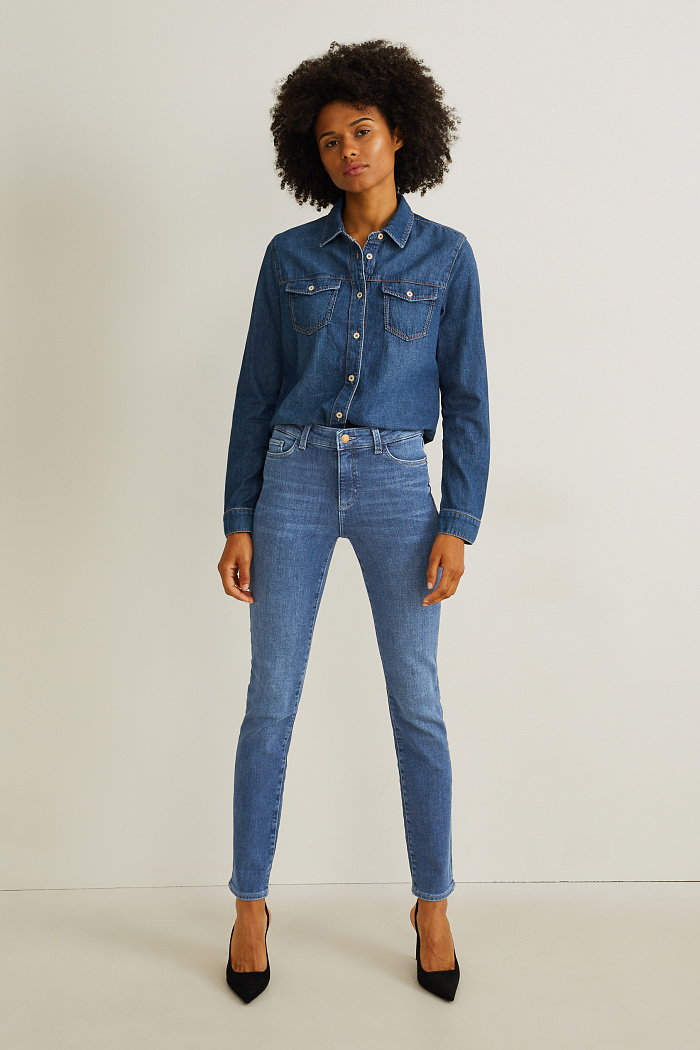 C&A Slim jeans-średni stan-ciepłe dżinsy-LYCRA, Niebieski, Rozmiar: 42 krótki