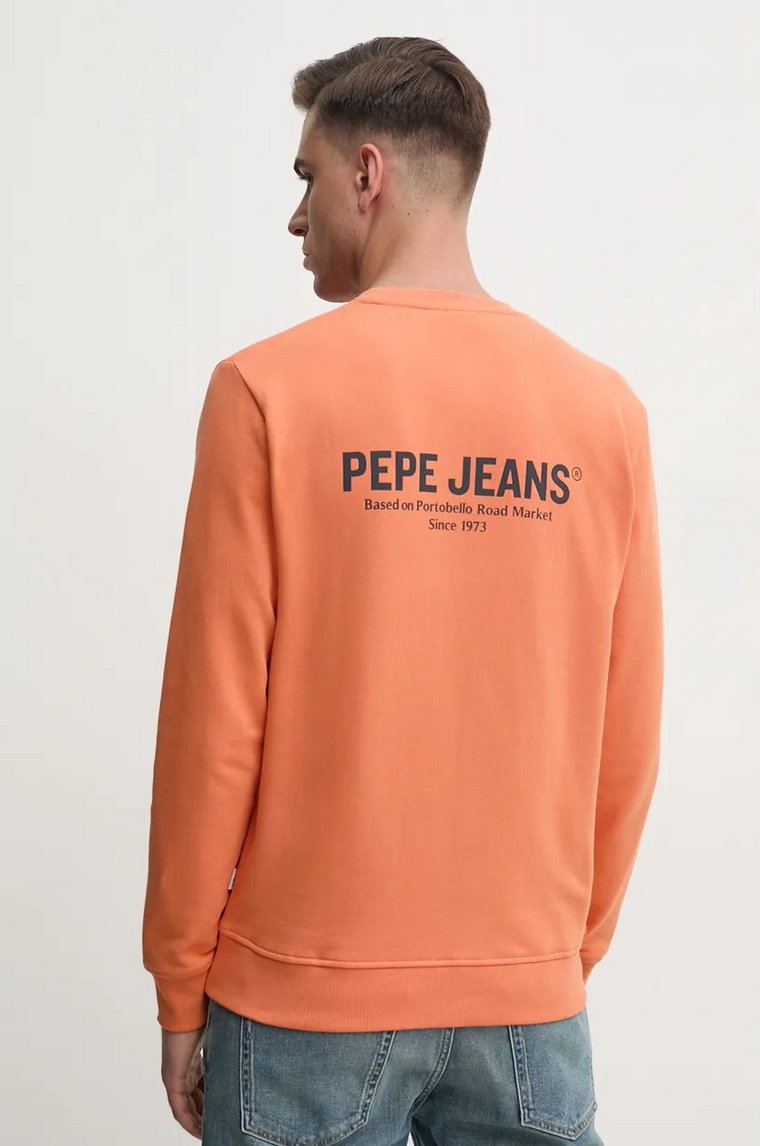 Pepe Jeans bluza SAM CREW męska kolor pomarańczowy z nadrukiem PM582703