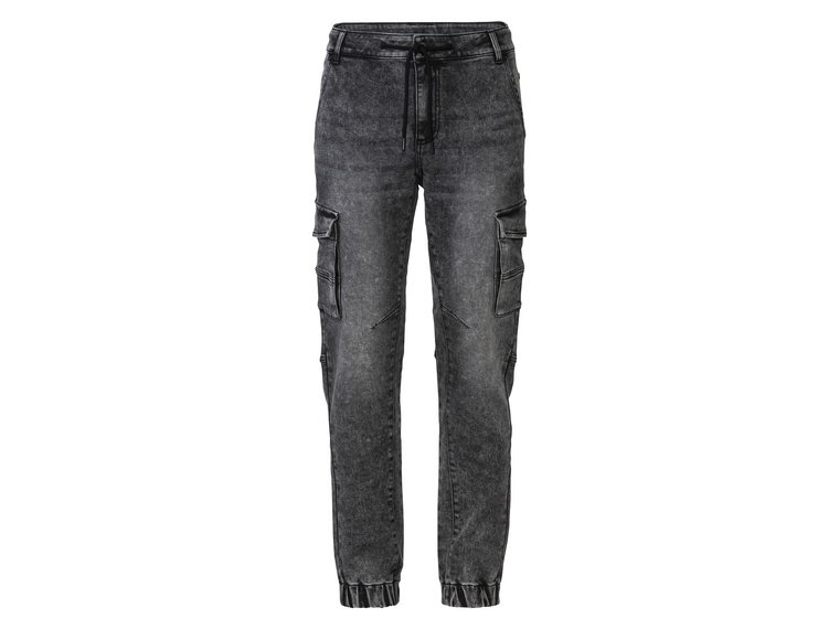 LIVERGY Joggery męskie denim, Casual Fit, z kieszeniami cargo (48, Szary)