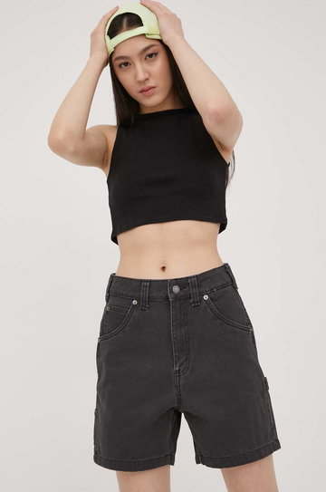 Dickies szorty jeansowe damskie kolor czarny gładkie high waist