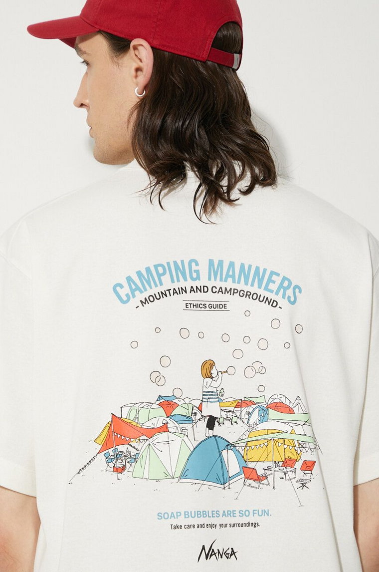Nanga t-shirt Eco Hybrid Camping Manners Soap Bubbles Tee męski kolor biały z nadrukiem NW2411.1G801.A