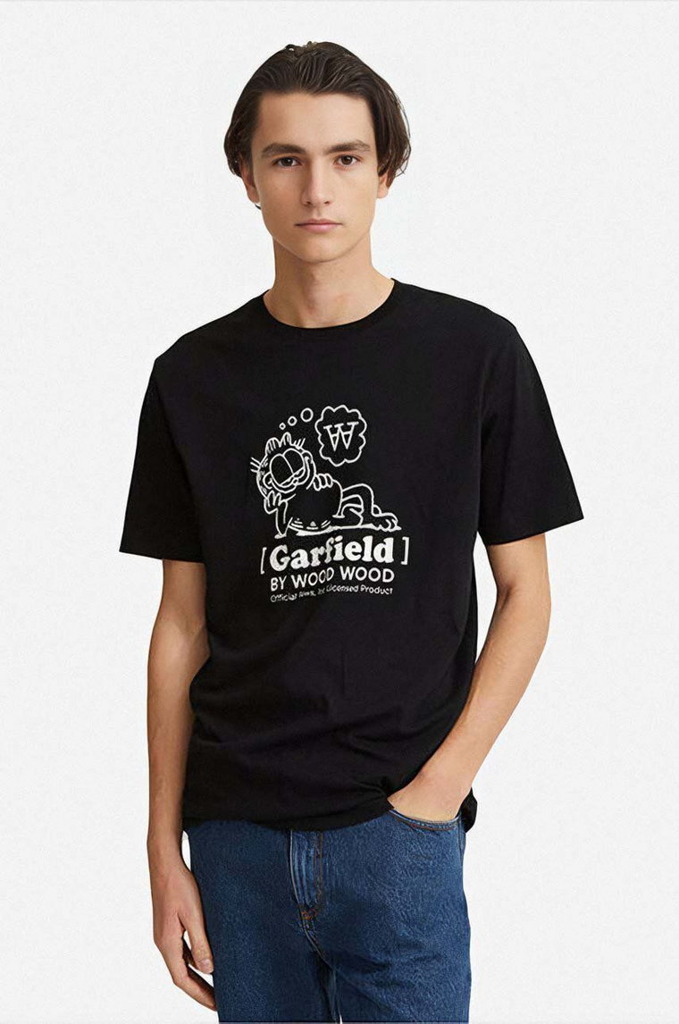 Wood Wood t-shirt bawełniany X Garfield kolor czarny z nadrukiem 30045702.2222-BLACK