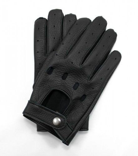 Czarne rękawiczki samochodowe ze skóry jelenia - rękawiczki do prowadzenia auta