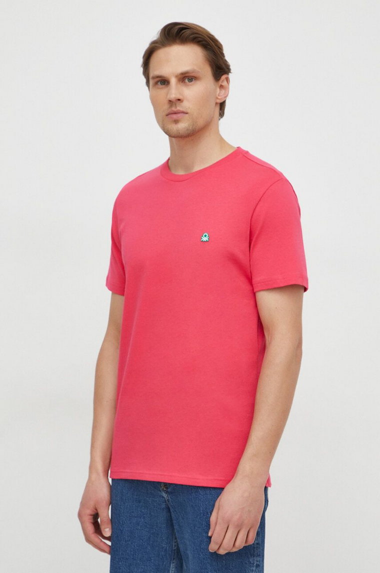 United Colors of Benetton t-shirt bawełniany męski kolor różowy gładki