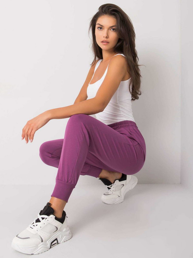 Spodnie dresowe ciemny fioletowy casual sportowy joggery nogawka ze ściągaczem troczki wiązanie