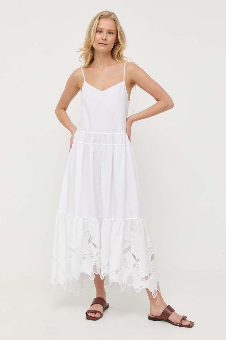 BOSS sukienka kolor biały midi rozkloszowana