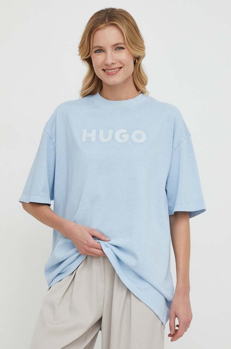 HUGO t-shirt bawełniany damski kolor niebieski 50514524