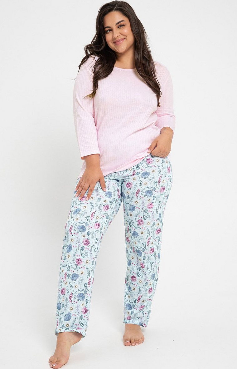 Bawełniana piżama damska Plus Size Amora 3008, Kolor różowy-wzór, Rozmiar XXL, Taro
