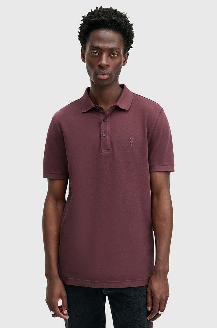 AllSaints polo bawełniane REFORM kolor bordowy gładki M075PB