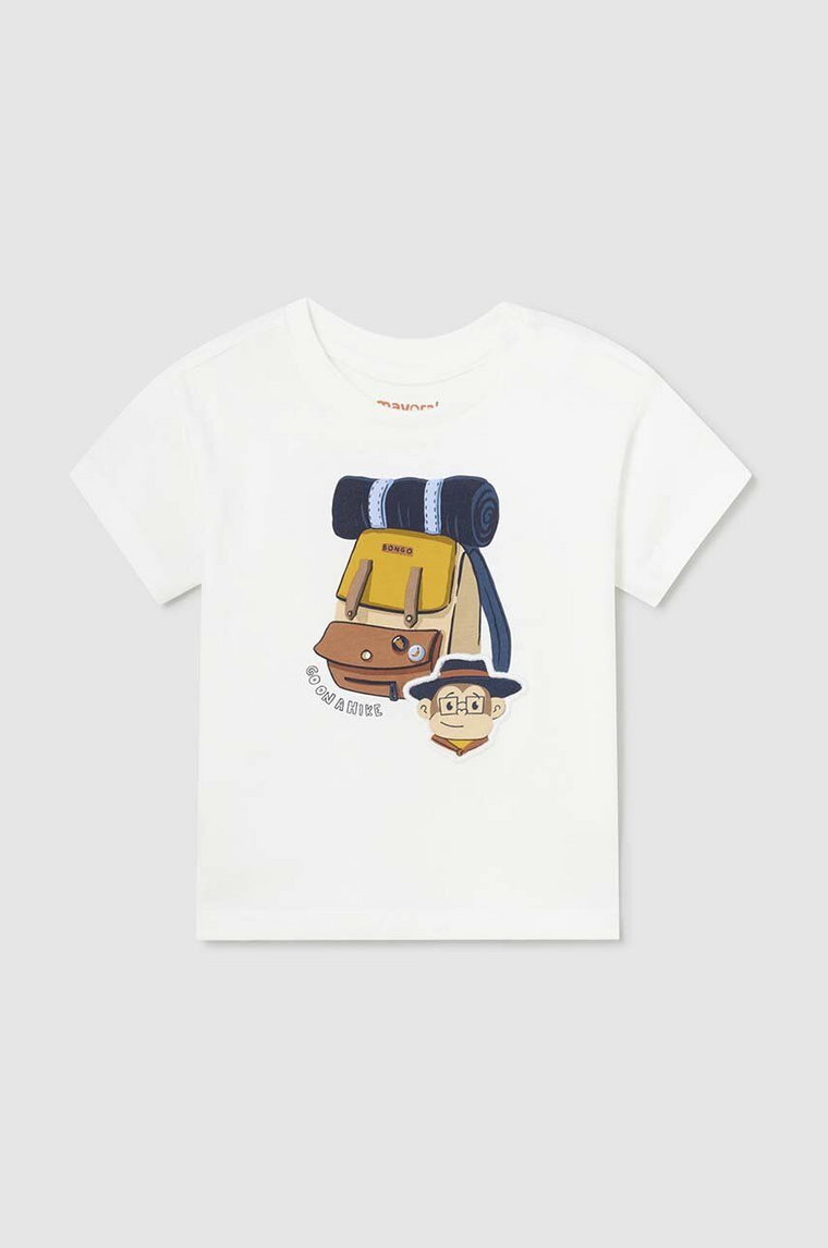 Mayoral t-shirt bawełniany niemowlęcy kolor beżowy z nadrukiem