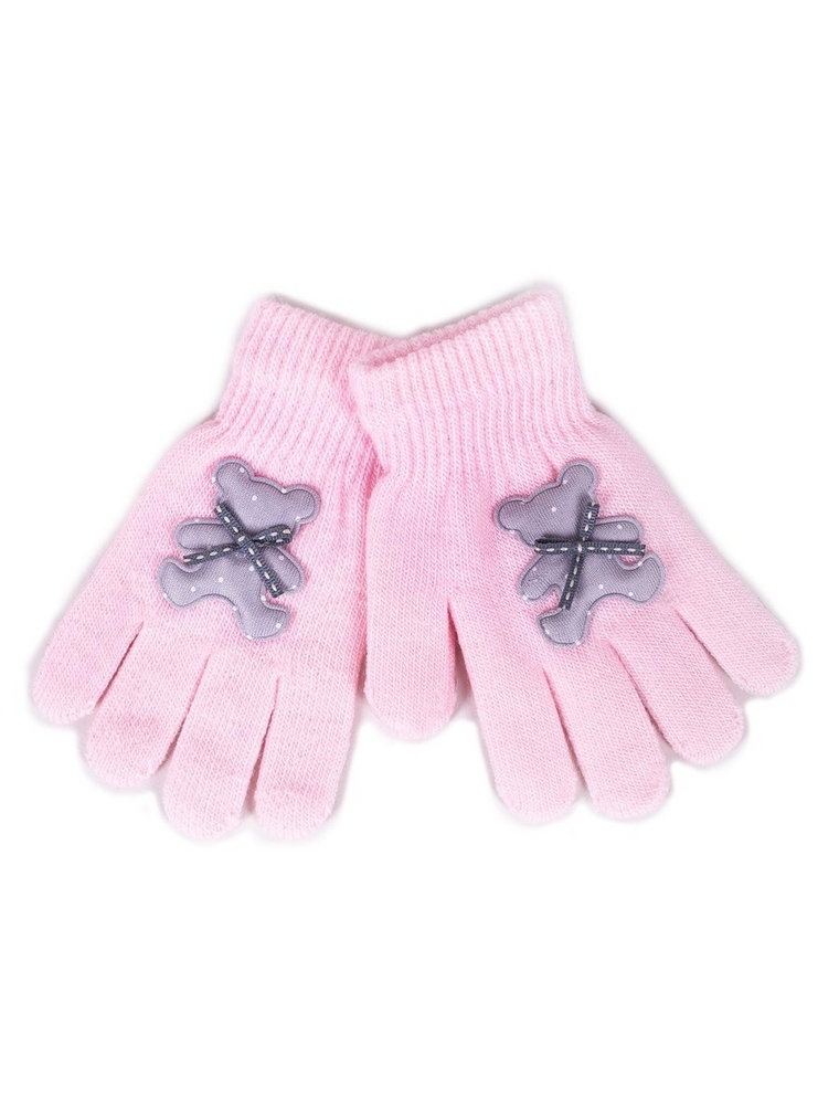 Rękawiczki Dziewczęce Z Misiem 3D Różowe 14 Cm