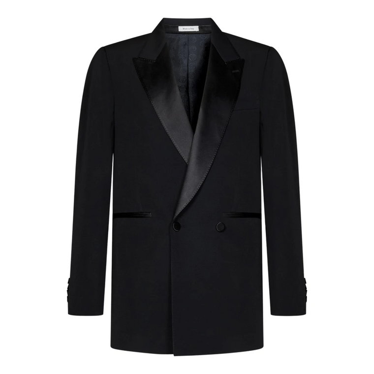 Luksusowy Czarny Dwurzędowy Tuxedo Blazer Alexander McQueen