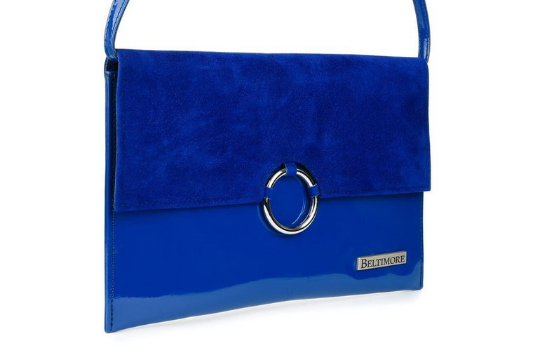 Niebieska oryginalna damska torebka kopertówka na pasku usztywniana W63