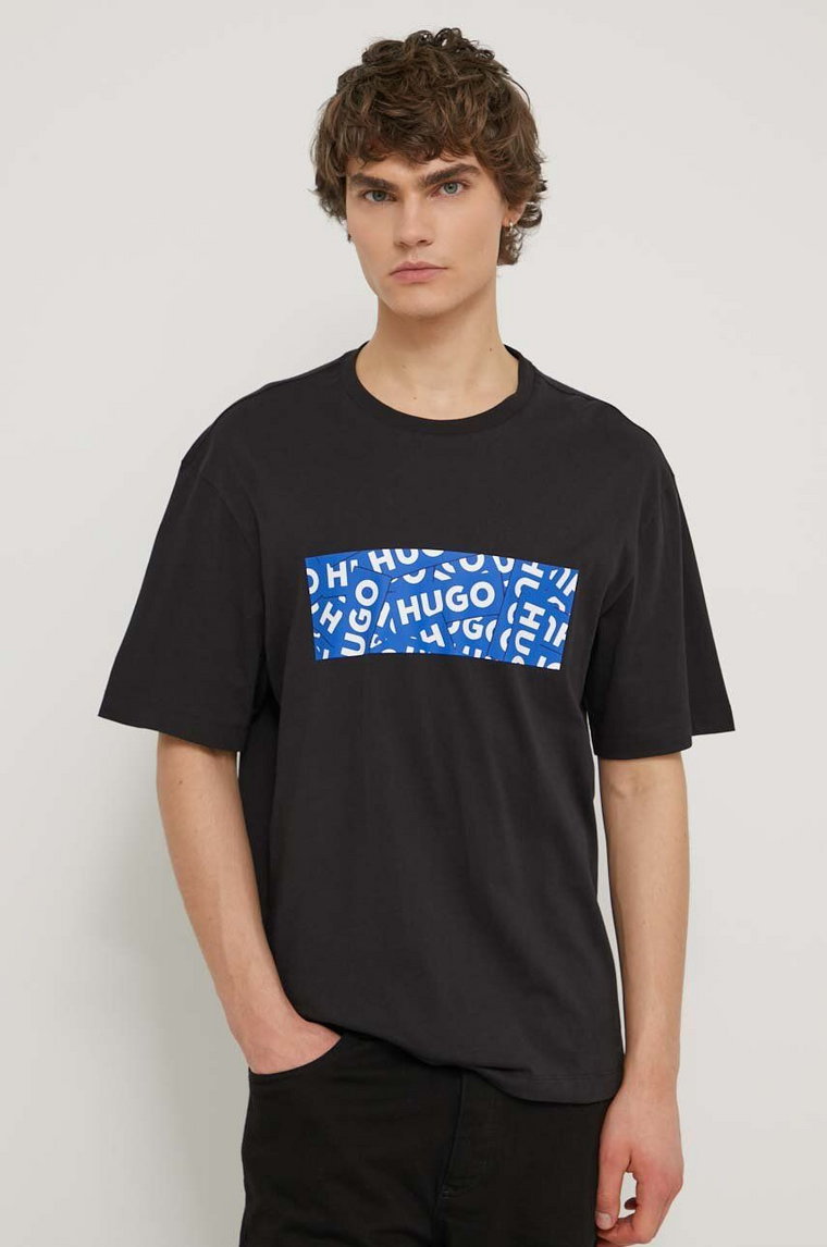 Hugo Blue t-shirt bawełniany męski kolor czarny z nadrukiem 50515203