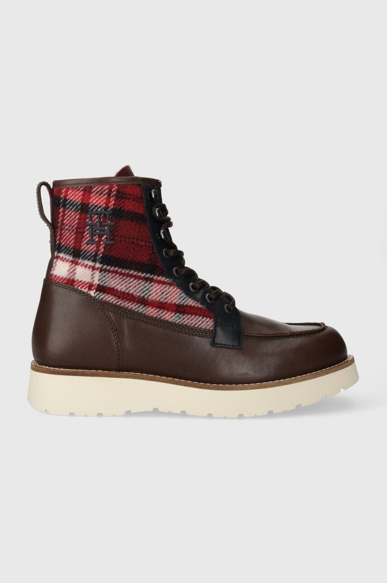 Tommy Hilfiger buty TH AMERICAN MIX CHECK BOOT męskie kolor brązowy FM0FM04750