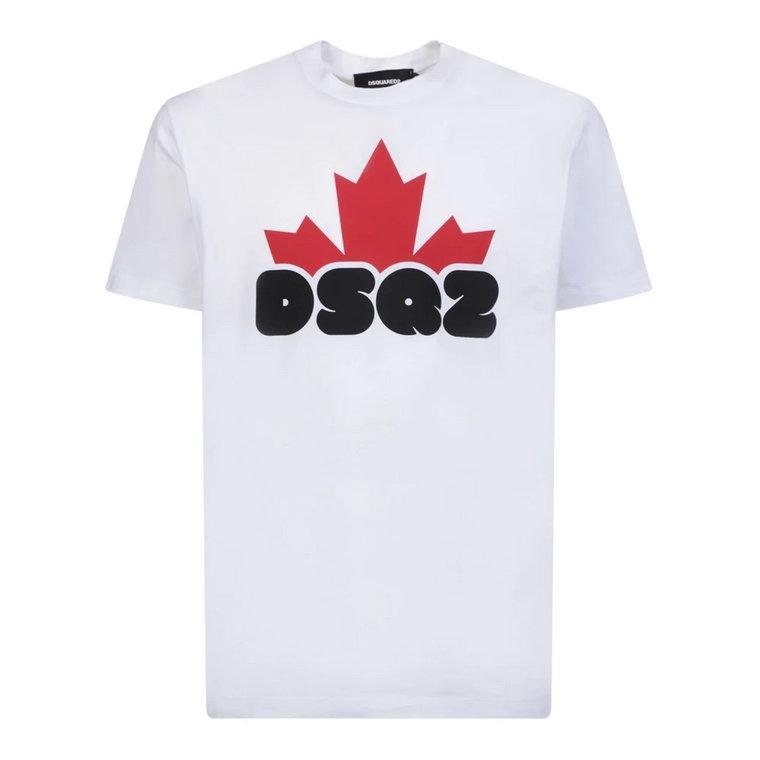 Biała koszulka z logo Maple Leaf dla mężczyzn Dsquared2