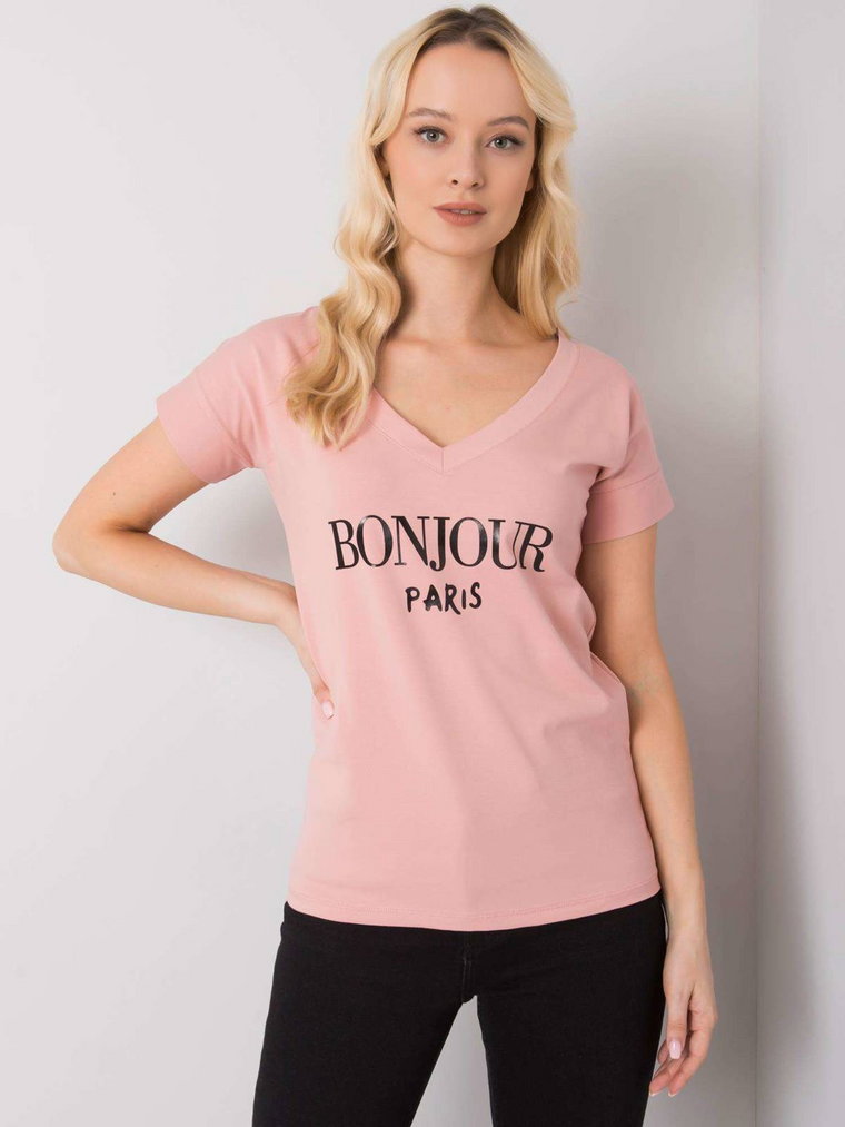 T-shirt z nadrukiem jasny różowy dekolt w kształcie V rękaw krótki