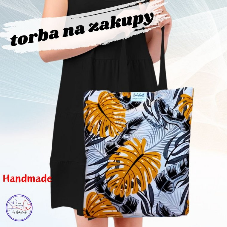 Torba na zakupy bawełniana siatka kolorowa shopperka Handmade - BRĄZOWA MONSTERA