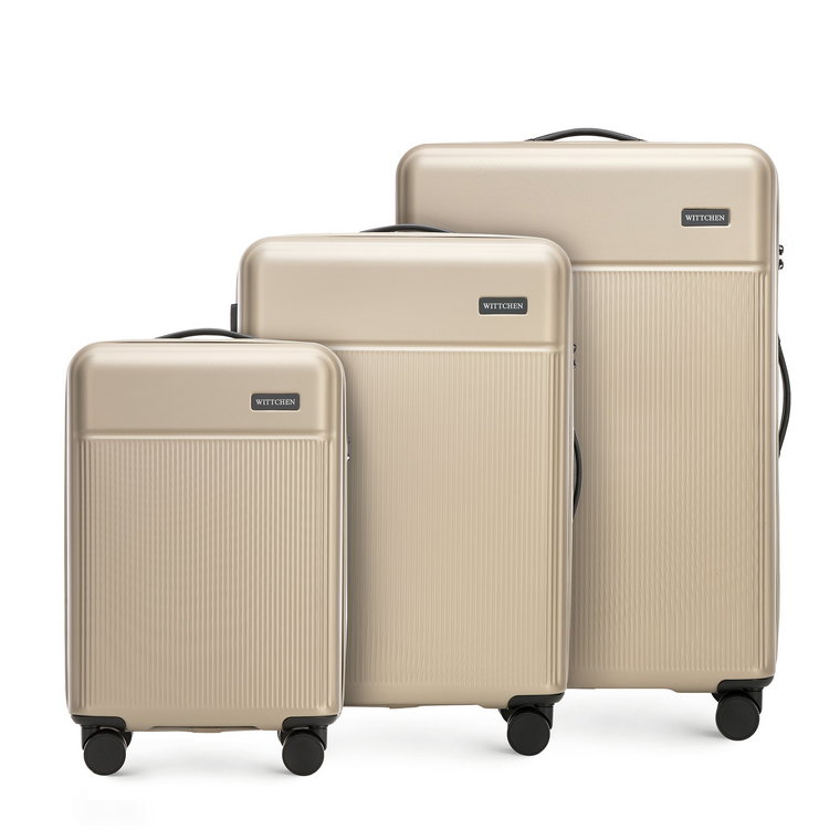 Zestaw walizek z ABS-u z pionowymi paskami beżowy