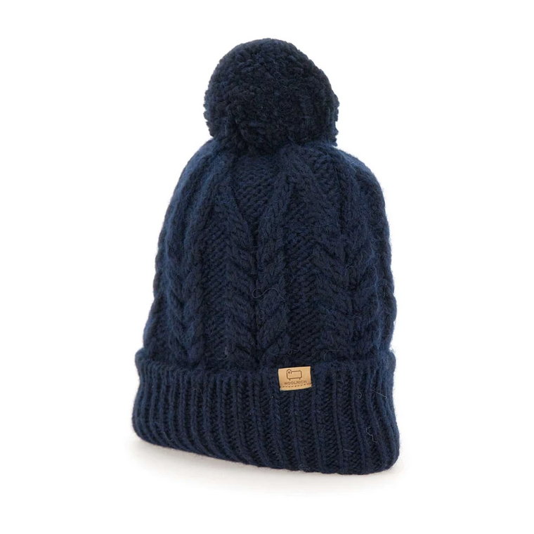 Granatowy Cable Pom Pom Czapka bez daszka Woolrich