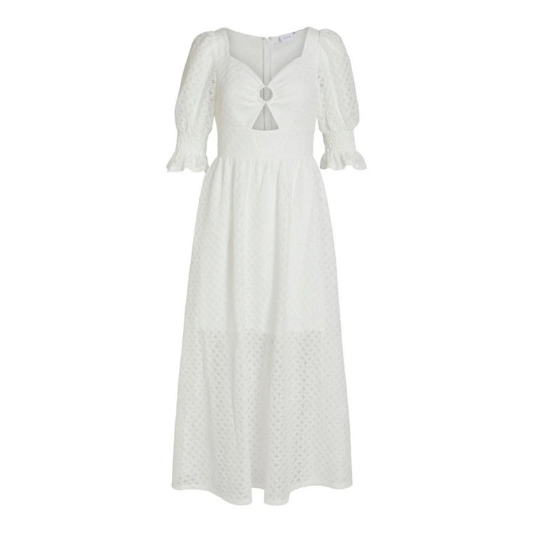 Biała Sukienka z Dekoltem w Serek i Krótkim Rękawem Vila
