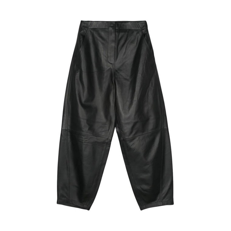 Czarne skórzane spodnie z wysokim stanem Yves Salomon