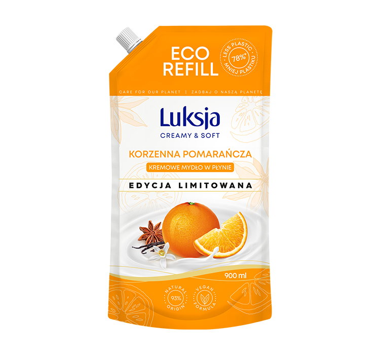 LUKSJA CREAMY & SOFT MYDŁO W PŁYNIE KORZENNA POMARAŃCZA REFILL 900ML