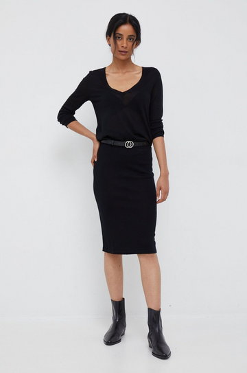 Calvin Klein spódnica wełniana kolor czarny midi ołówkowa