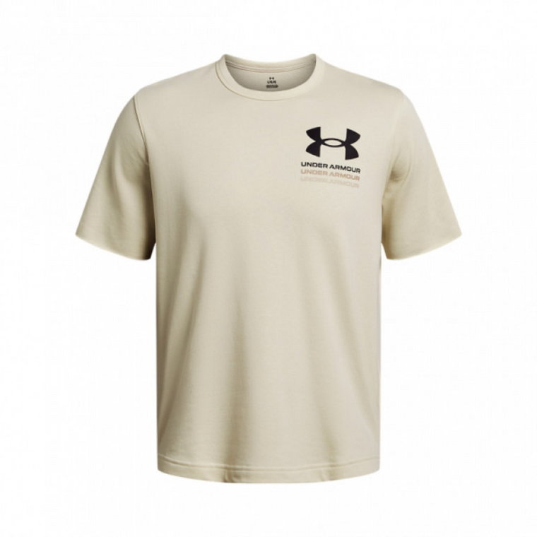 Męski t-shirt z nadrukiem Under Armour UA Rival Terry SS Colorblock - beżowy