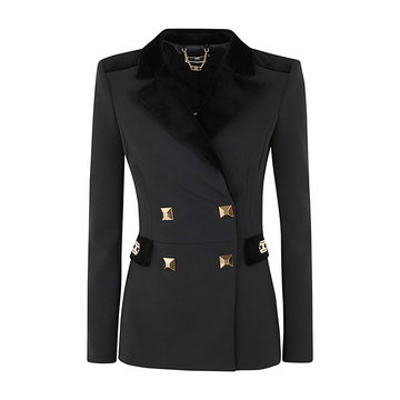 Double Breasted Maxi Stud Embellished Jacket Elisabetta Franchi