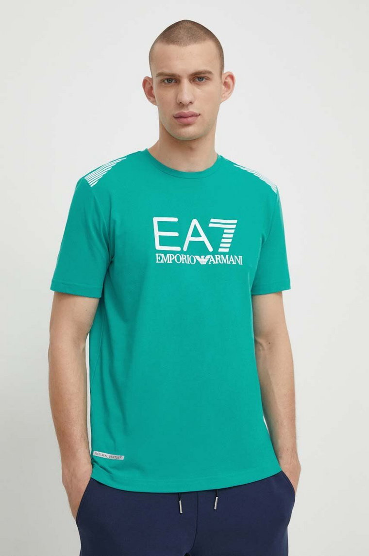 EA7 Emporio Armani t-shirt męski kolor zielony z nadrukiem