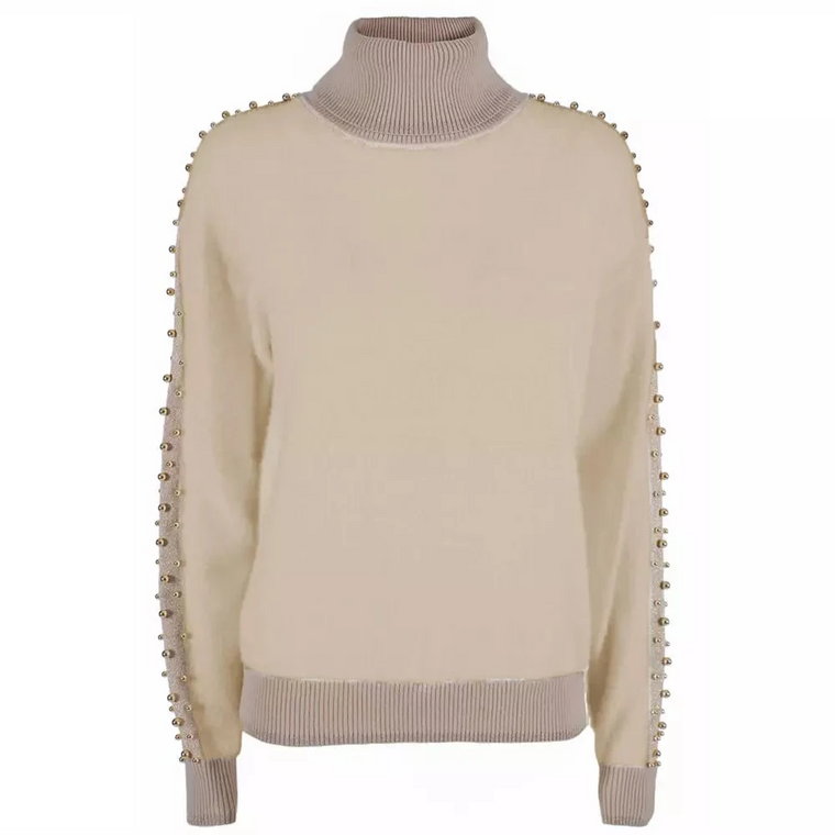 Beige Metallic Turtleneck Sweater YES ZEE