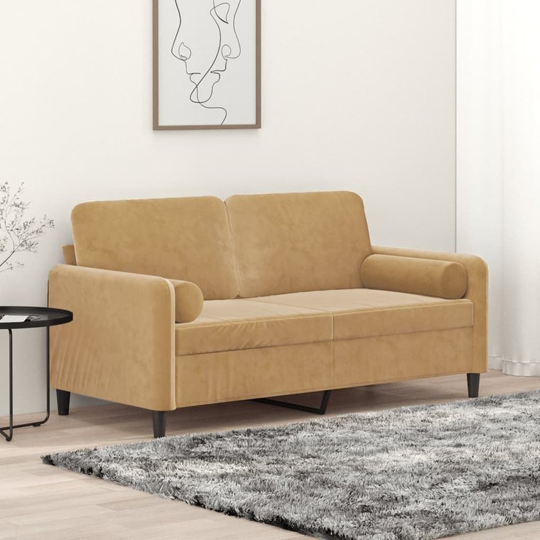 vidaXL 2-osobowa sofa z poduszkami, brązowa, 140 cm, aksamit