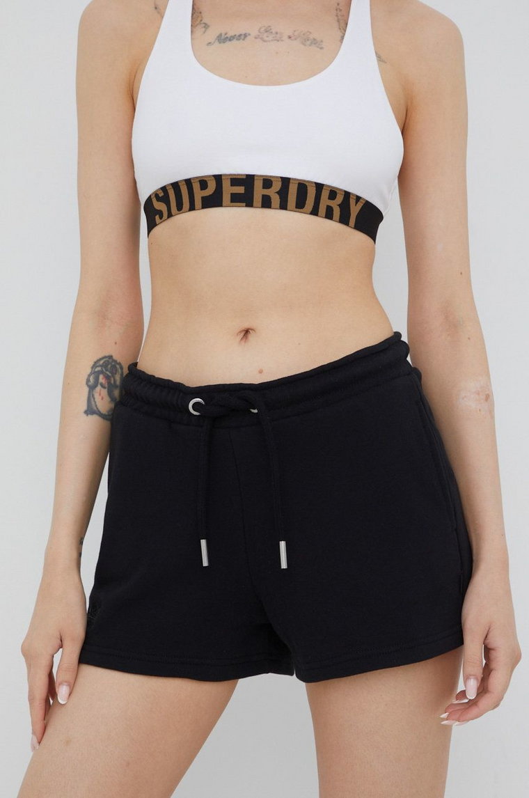 Superdry szorty damskie kolor czarny gładkie medium waist