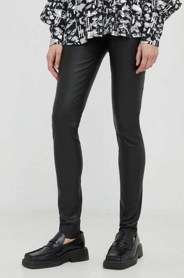 Bruuns Bazaar spodnie skórzane Christa damskie kolor czarny