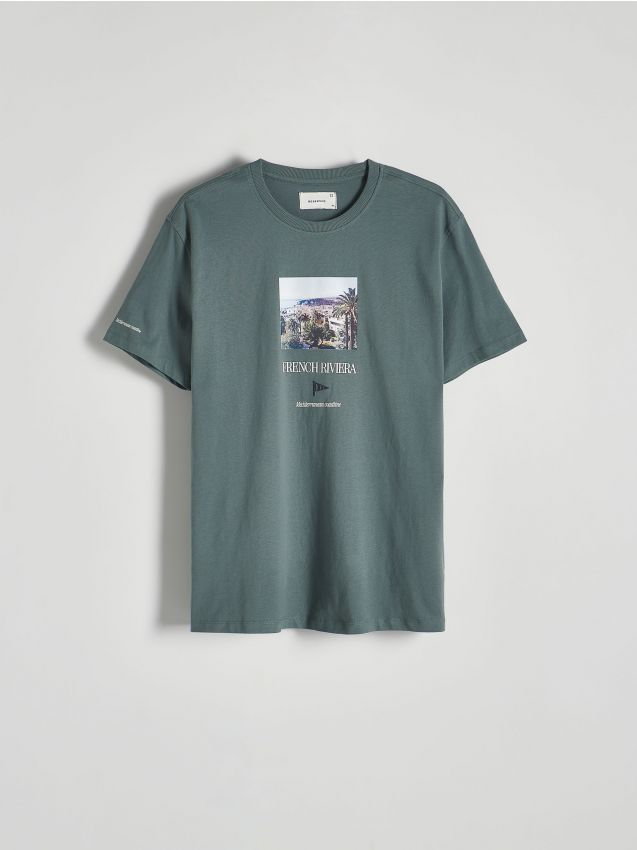 Reserved - T-shirt regular z nadrukiem - zielony