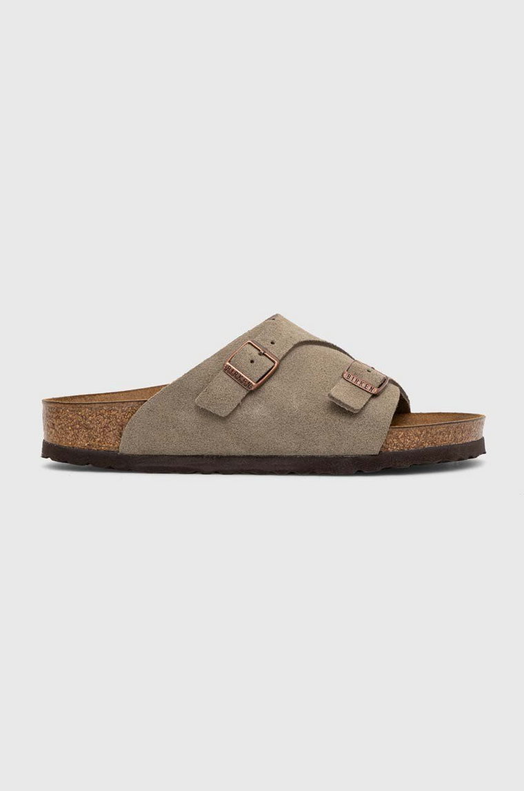 Birkenstock klapki zamszowe Zürich damskie kolor szary 50463