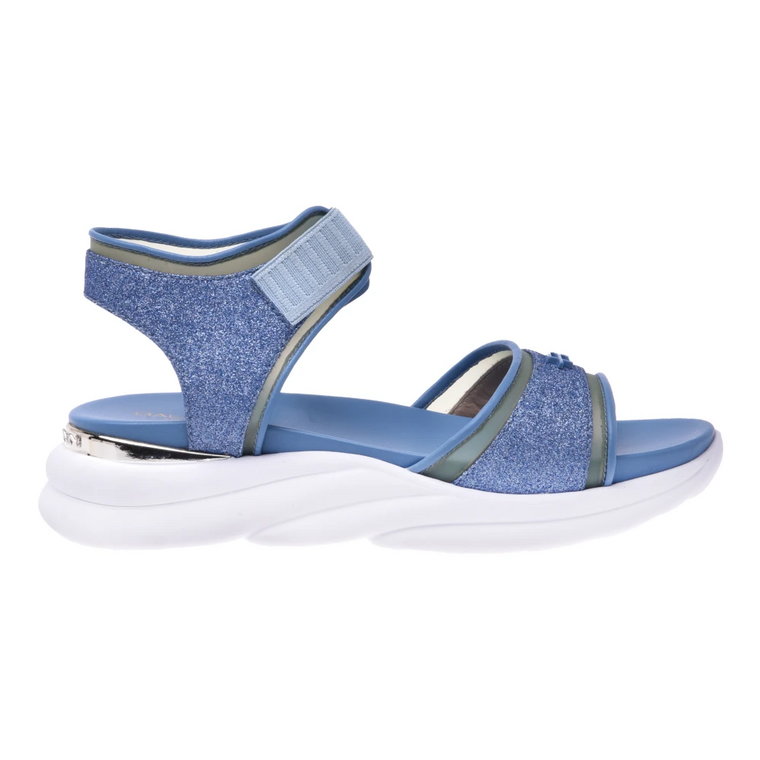 Sandals in blue glitter-embellished fabric Baldinini