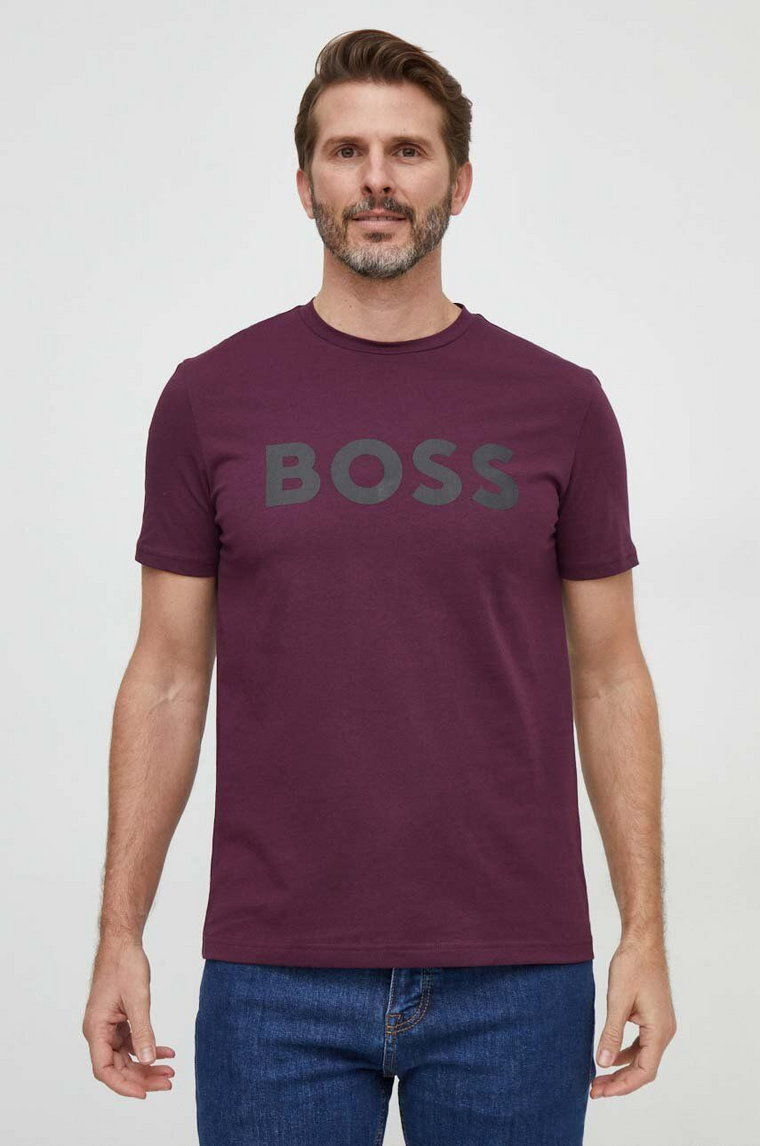 BOSS t-shirt bawełniany BOSS CASUAL kolor fioletowy z nadrukiem 50481923