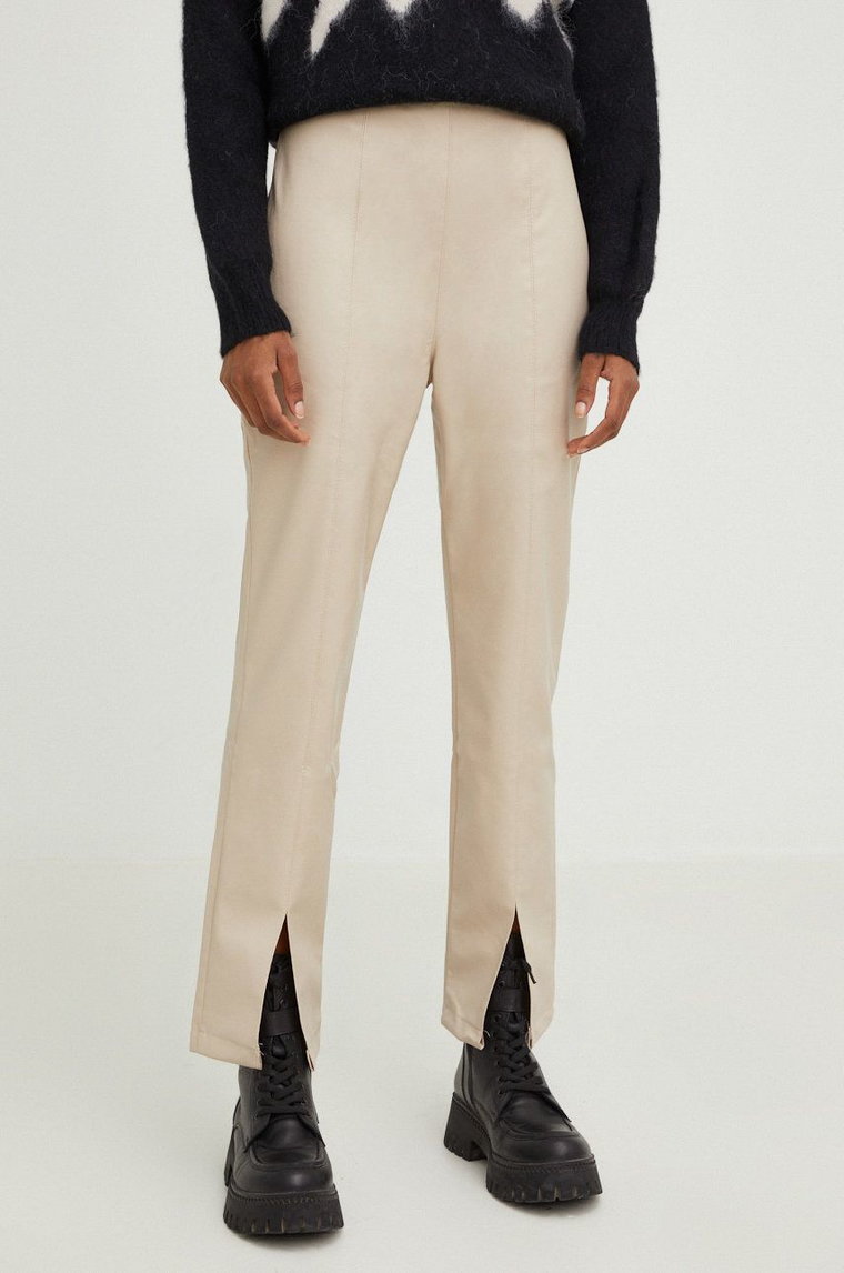 Answear Lab spodnie damskie kolor beżowy dopasowane high waist