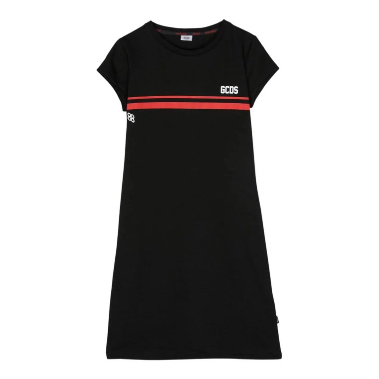 Czarna Sukienka z czerwonym wzorem pasków Gcds