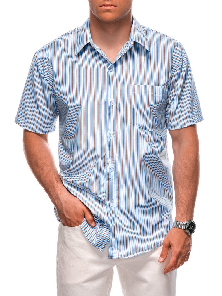 Koszula męska z krótkim rękawem K666 - brązowa