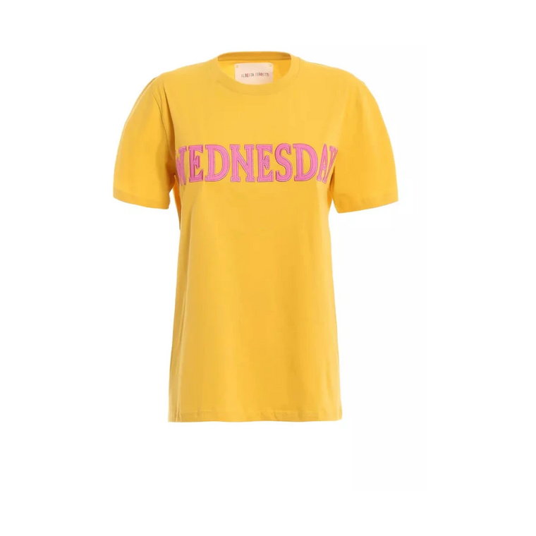 Żółte Bawełniane Topy i Koszulka z Kontrastowym Logo Alberta Ferretti
