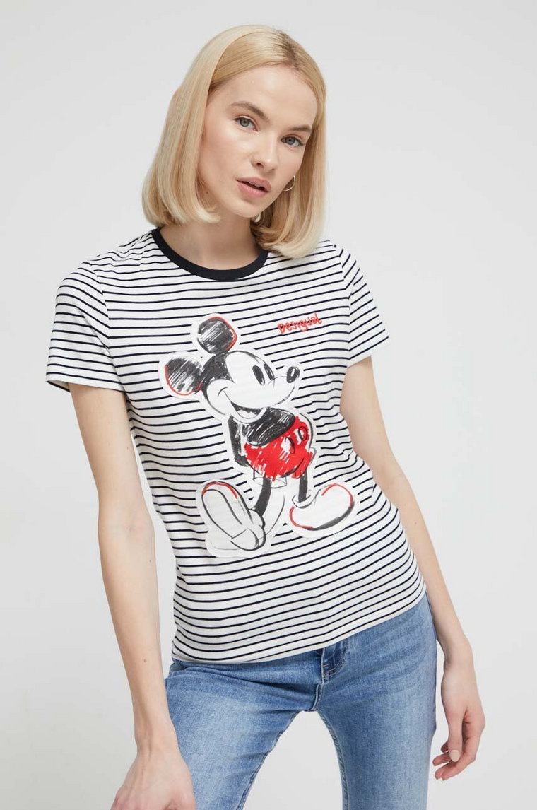 Desigual t-shirt x Disney damski kolor biały