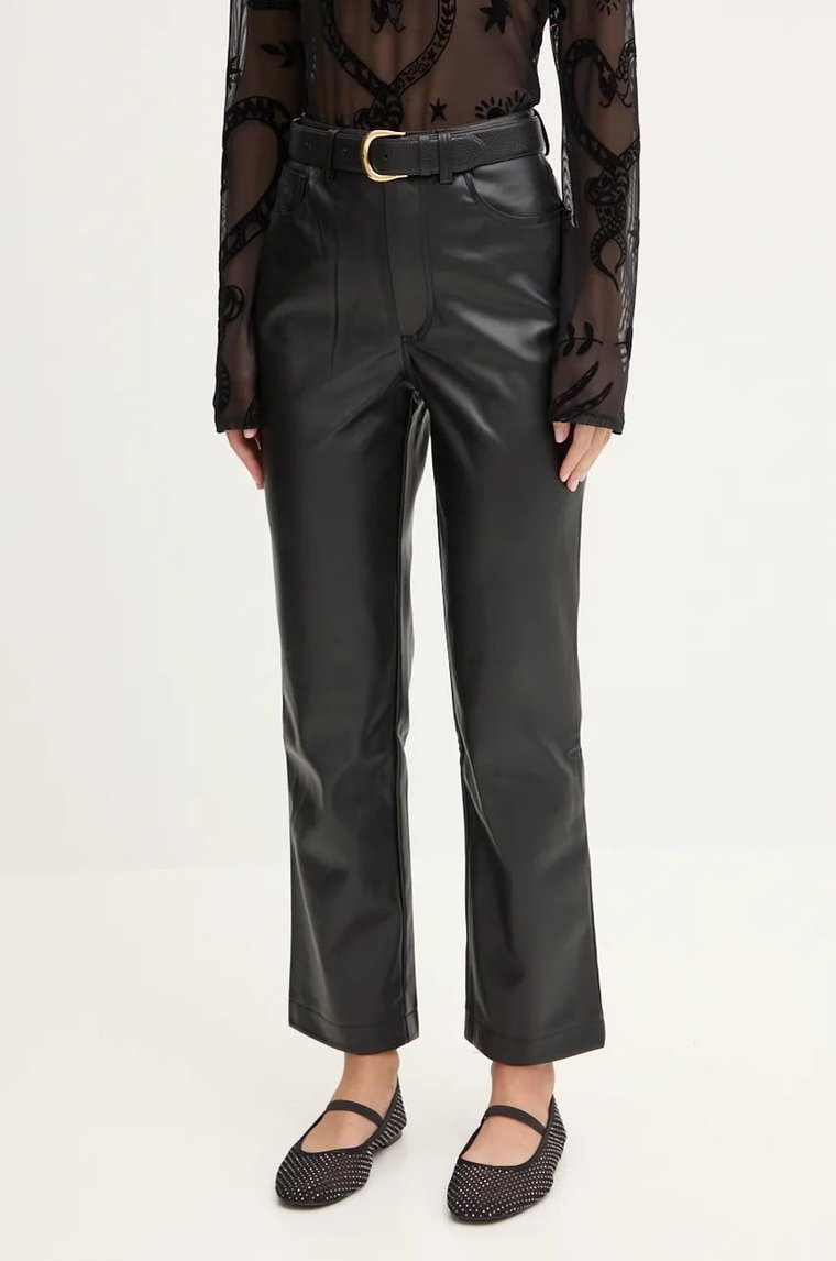 Never Fully Dressed spodnie Vegan Leather Trousers damskie kolor czarny proste high waist NFDTR325