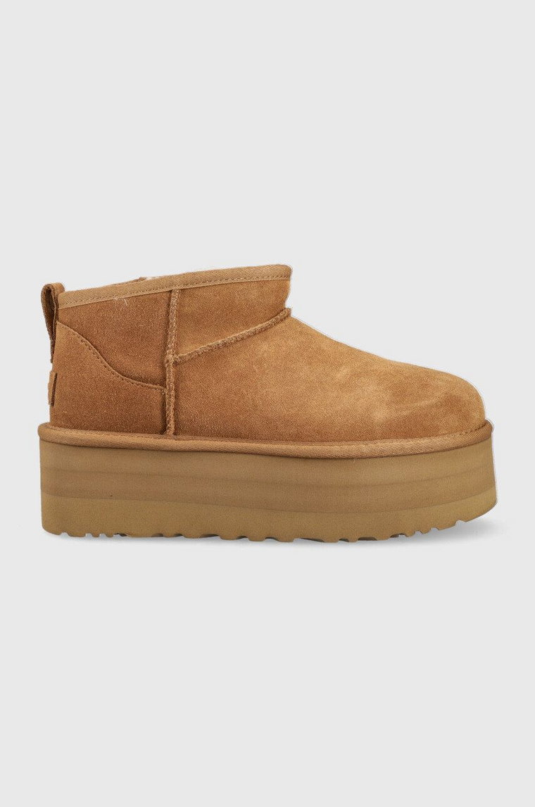 UGG śniegowce zamszowe W Classic Ultra Mini Platform kolor brązowy