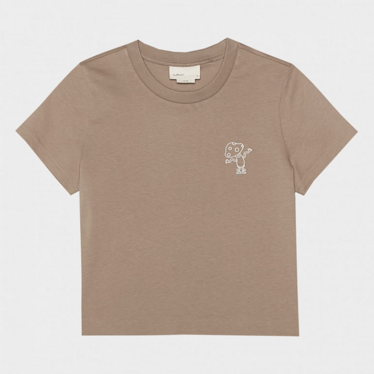 Damski t-shirt crop top z nadrukiem Outhorn OTHWSS24TTSHF1479 - brązowy
