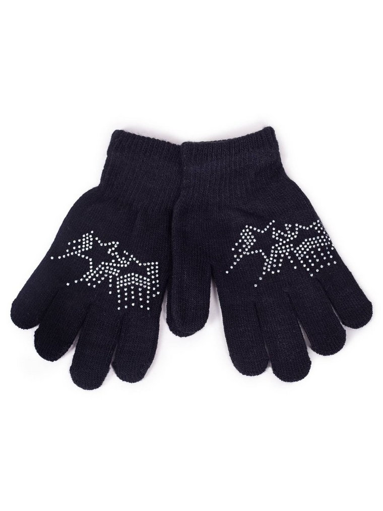 Rękawiczki dziewczęce pięciopalczaste z jetami czarne z gwiazdkami 18 cm YOCLUB
